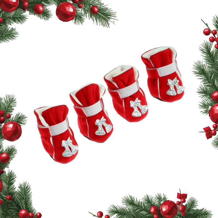 Ботинки для собак «Бубенцы», набор 4 шт., размер S, красные - Фото 1