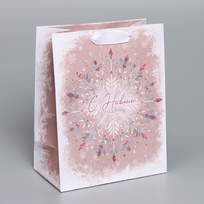 Пакет крафтовый вертикальный «Снежинка», MS 18 × 23 × 10 см - Фото 1