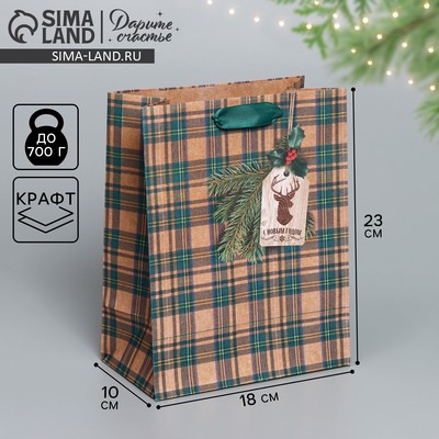 Пакет подарочный новогодний крафтовый «For man», MS 18 х 23 х 10 см