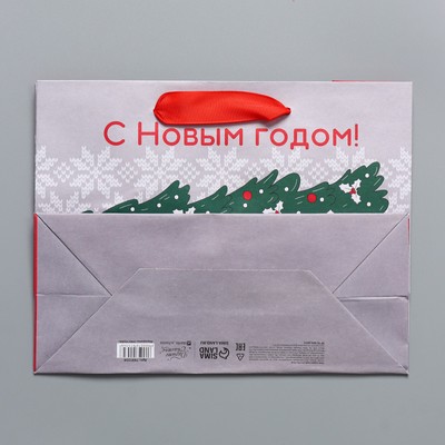Пакет подарочный новогодний крафтовый «Спешу к тебе», MS 23×18×10 см