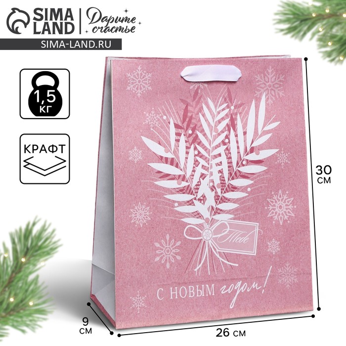 

Пакет подарочный новогодний крафтовый вертикальный «Тебе», M 26 х 30 х 9 см, Новый год