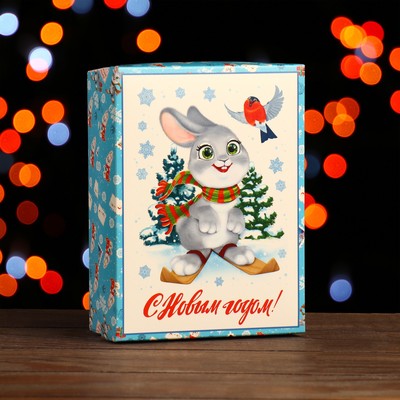 Коробка сборная крышка-дно без окна, "Зайцы", 16,5 х 12,5 х 5,2 см