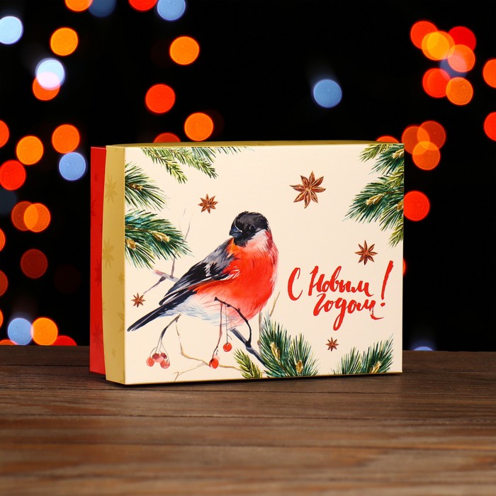 Коробка сборная крышка-дно без окна, "Снегирь", 16,5 х 12,5 х 5,2 см