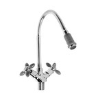 Смеситель для кухни ZEIN ZC2031, гибкий излив, кран-букса латунь 1/2", серый/хром - фото 21747729