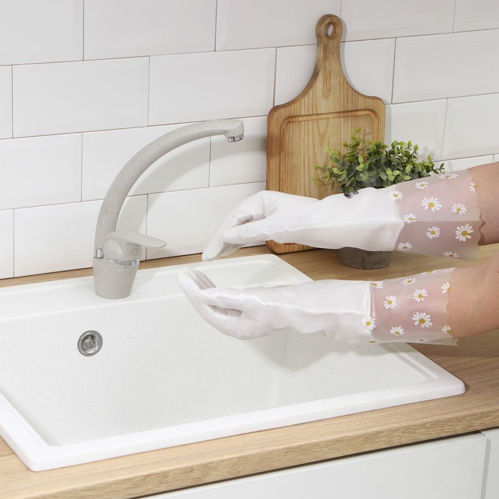 Перчатки хозяйственные Raccoon с манжетой и подкладом, ПВХ, 110 г, размер L, 40 см, белые - Фото 1