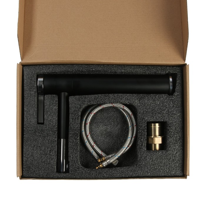 Смеситель для раковины ZEIN ZF-013, высокий, картридж керамика 35 мм, латунь, черный/хром - фото 18556717