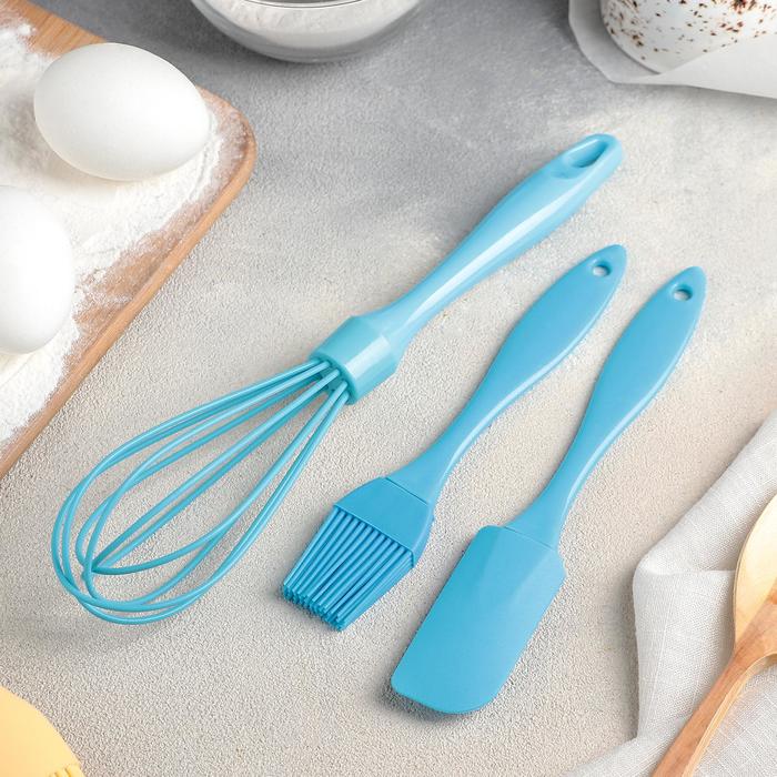 Набор для выпечки Доляна «Лето», 3 предмета: лопатка 18.7 см, кисть 17 см, венчик 26 см, МИКС - Фото 1