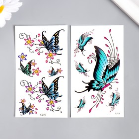 Татуировка на тело цветная "Бабочки нарисованные" МИКС 10,5х6 см