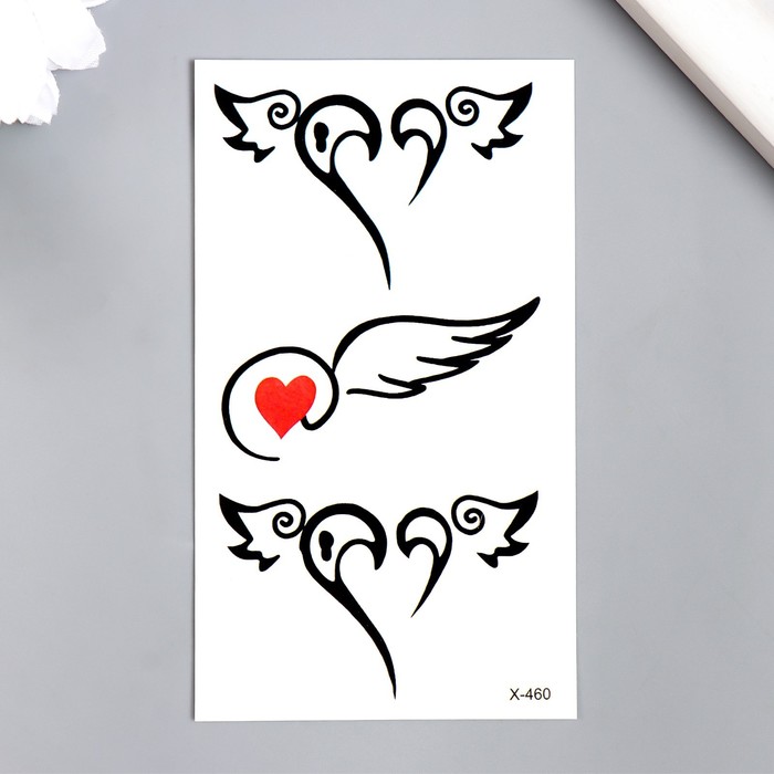 Татуировка на тело чёрная "Сердца с крыльями" 10,5х6 см - Фото 1