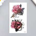 Татуировка на тело цветная "Замок и ключ. Розы" 10,5х6 см - фото 319031707