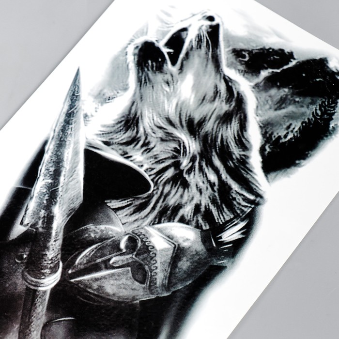Татуировка на тело чёрная "Волк и рыцарь" 21х11,5 см - фото 1907518057
