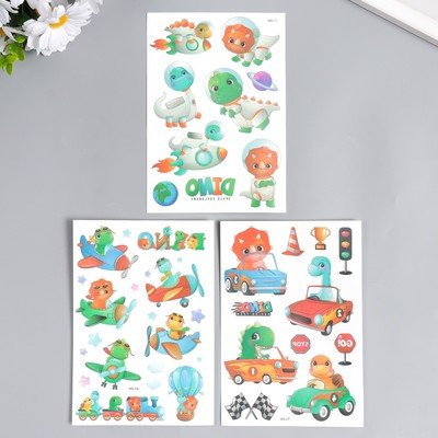 Переводные тату на тело цветные «Динозавры и транспорт», 16×11 см, МИКС