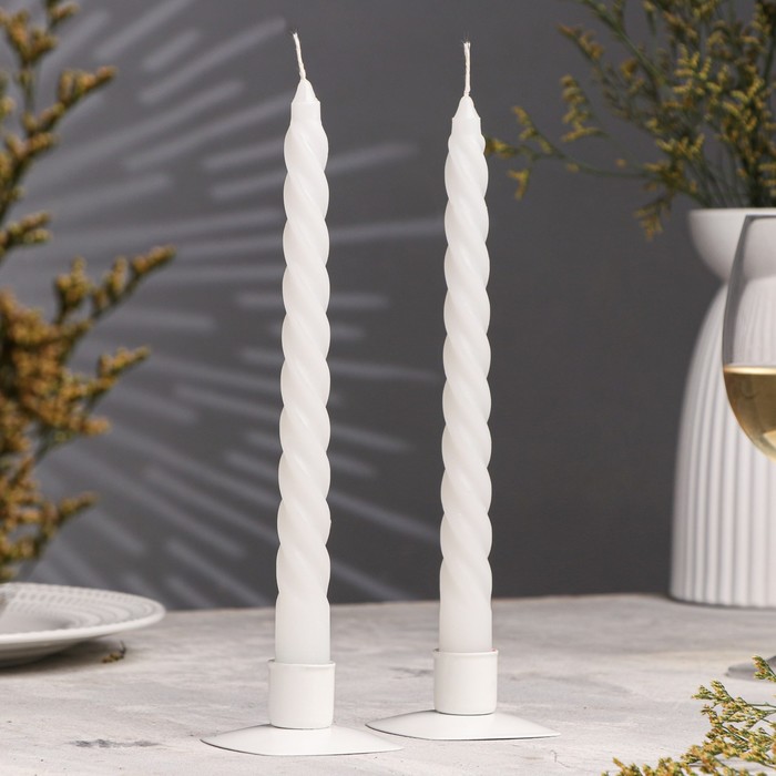 Набор свечей витых, 2,2х 25 см, 2 штуки, белый - Фото 1