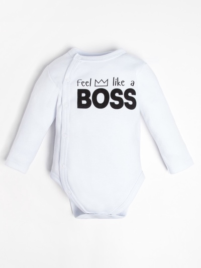 Боди детское с длинным рукавом Крошка Я «Little Boss», рост 86-92 см, цвет белый