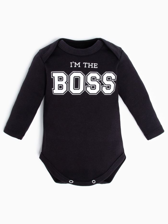 Боди детское с длинным рукавом Крошка Я "Little Boss", рост 62-68 см, цвет чёрный - Фото 1