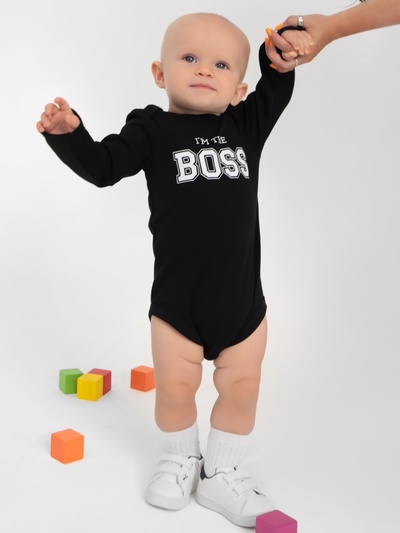 Боди детское с длинным рукавом Крошка Я «Little Boss», рост 86-92 см, цвет чёрный