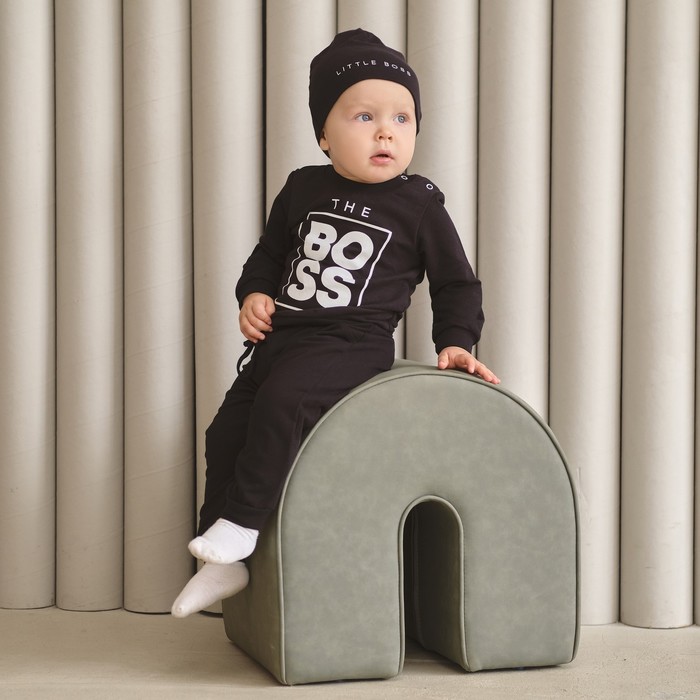 Костюм для мальчика (джемпер, брюки, шапочка) «Крошка Я» Little Boss, рост 74-80 см, чёрный - Фото 1