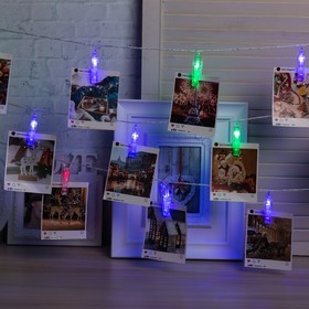 Гирлянда «Нить» 4.5 м с насадками «Прищепки», IP20, прозрачная нить, 20 LED, свечение RG/RB, мигание, 220 В, УЦЕНКА 9258223