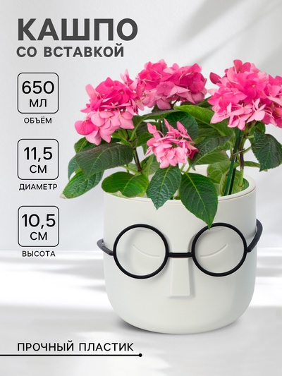 Кашпо для цветов со вставкой «Стив», 650 мл, d=11.5 см, h=10.5 см, цвет белый ротанг