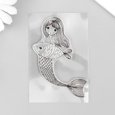 Штамп для творчества силикон "Русалочка с рыбой" 9х6 см