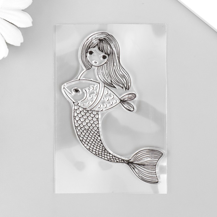 Штамп для творчества силикон "Русалочка с рыбой" 9х6 см - Фото 1