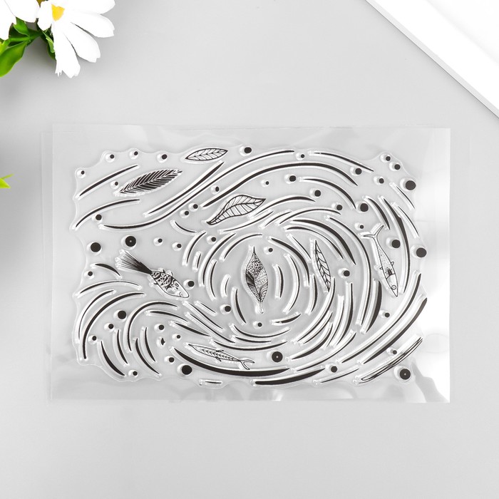 Штамп для творчества силикон "Листья и рыбки в водовороте" 16х11 см - Фото 1