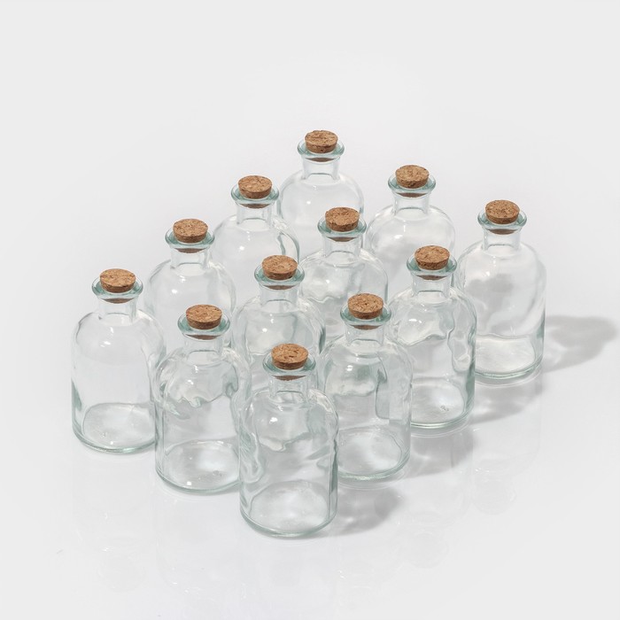Набор стеклянных баночек для сыпучих продуктов с пробковой крышкой Доляна «Парфе», 125 мл, 5,8×10,4 см, 12 шт - Фото 1
