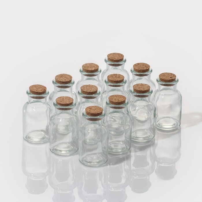Набор баночек стеклянных для специй с пробковой крышкой Доляна «Парфе», 40 мл, 4×6,6 см, 12 шт - Фото 1