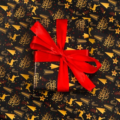 Бумага упаковочная новогодняя глянцевая «Олени на золотом»,1 лист, 70×100 см