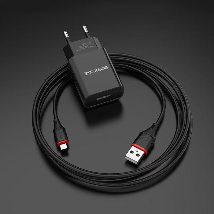 Сетевое зарядное устройство Borofone BA20A, 1 USB, 2.1 А, чёрное - фото 51490067