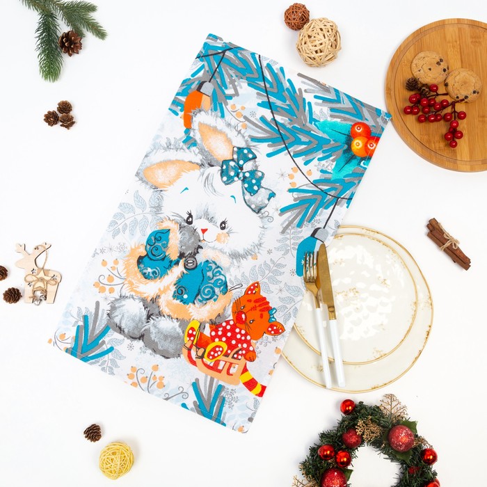 Полотенце 35х60 см, Рождественская прогулка, вафля, 160г/м2, хлопок 100% - Фото 1