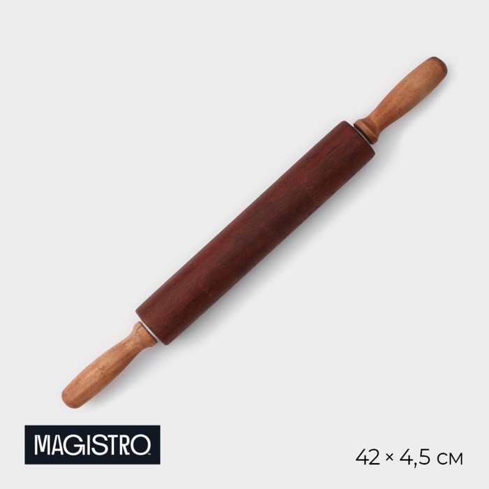 Скалка деревянная Magistro, 43×4 см, вращающаяся, с фигурными ручками, акация - Фото 1