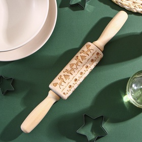 Скалка новогодняя Доляна, фигурная, 30×4 см, рабочая часть 11.5 см, вращающаяся