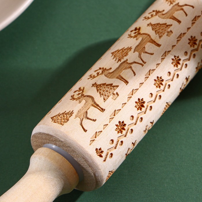 Скалка фактурная Доляна, 30×4 см, вращающаяся, с фигурными ручками - фото 1907519635