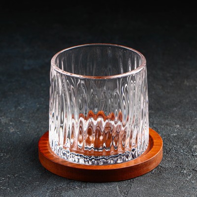 Стакан «Торн», 250 мл, на деревянной подставке, стекло, прозрачный