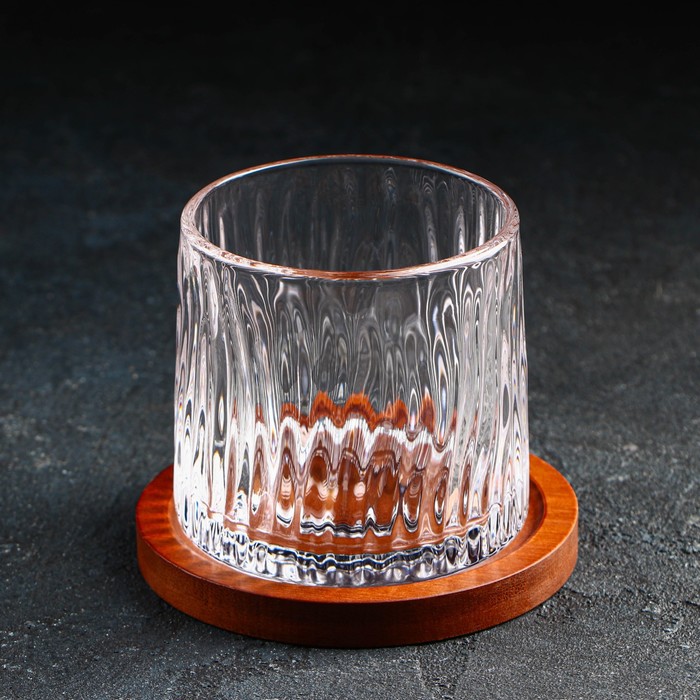 Стакан «Торн», 250 мл, на деревянной подставке, стекло, прозрачный