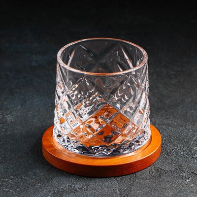 Стакан для виски «Торн», 250 мл, на деревянной подставке, стекло, прозрачный