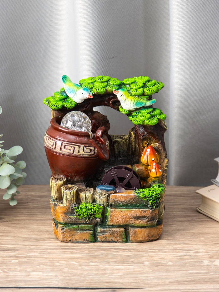 Фонтан настольный«Птички у мельницы, кувшин с рисунком», 10×14×19 см, с подсветкой