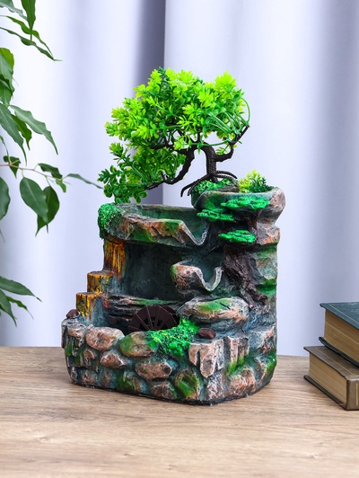 Фонтан настольный «Мельница на камнях под деревом», 12×18×29 см, с подсветкой, без шарика