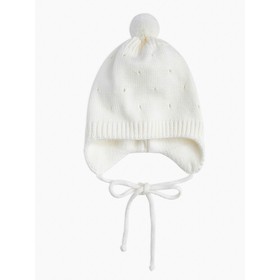 Шапочка на завязках с помпоном детская Amarobaby Pure Love Cutie, с подкладом, размер 42-44 см, цвет молочный