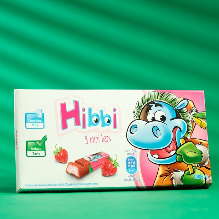 Шоколад молочный Hibbi с йогуртово-клубничной начинкой, 100 г