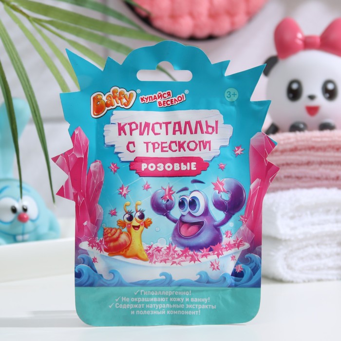 Кристаллы с треском Baffy для ванны, розовый, 10 г - Фото 1