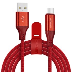 Кабель Crown CMCU-3103С, Type-C - USB, 2А, 1м, тканевая оплетка, металл, красный