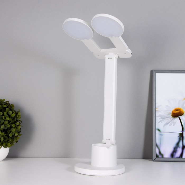 Настольная лампа RISALUX «Круги», сенсорная, с органайзером, LED, 20 Вт, АКБ, USB, белая, 44×36×15 см - Фото 1