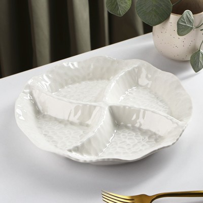 Менажница керамическая 4 ячейки «Воздушность», 24×3.5 см, цвет белый