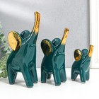 Сувенир керамика "Слоники - зелёный глянец" золото набор 3 шт 9х11; 10,5х15,5; 12,5х19 см - фото 320549210