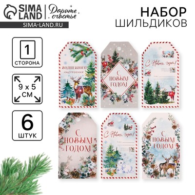 Шильдик новогодний декоративный в наборе «Волшебный праздник», 6 шт., 9×5 см