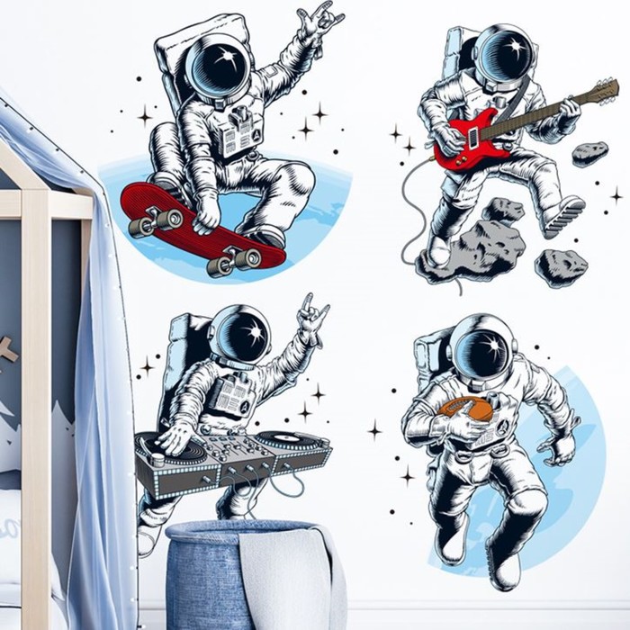 Наклейка пластик интерьерная цветная "Космонавты и музыка"   84,5 *60 см - фото 1907520590