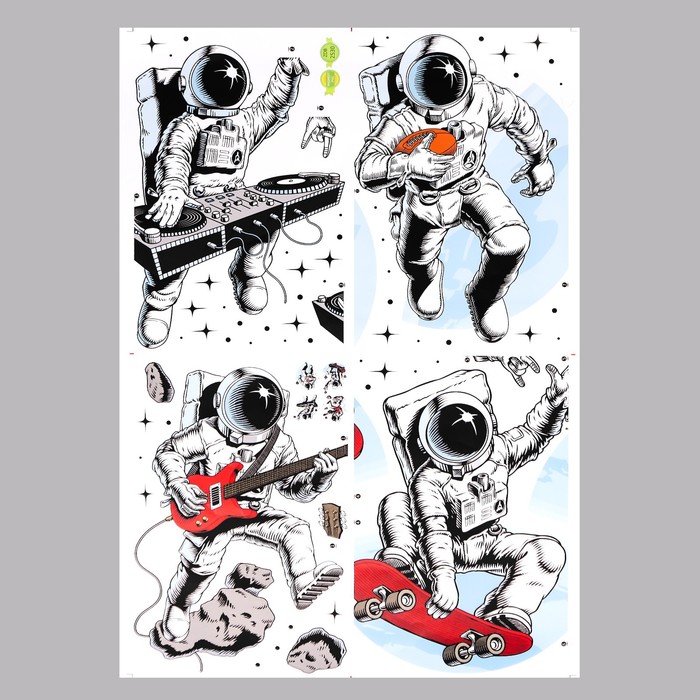 Наклейка пластик интерьерная цветная "Космонавты и музыка"   84,5 *60 см - фото 1907520591