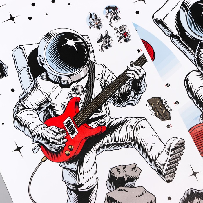 Наклейка пластик интерьерная цветная "Космонавты и музыка"   84,5 *60 см - фото 1907520592